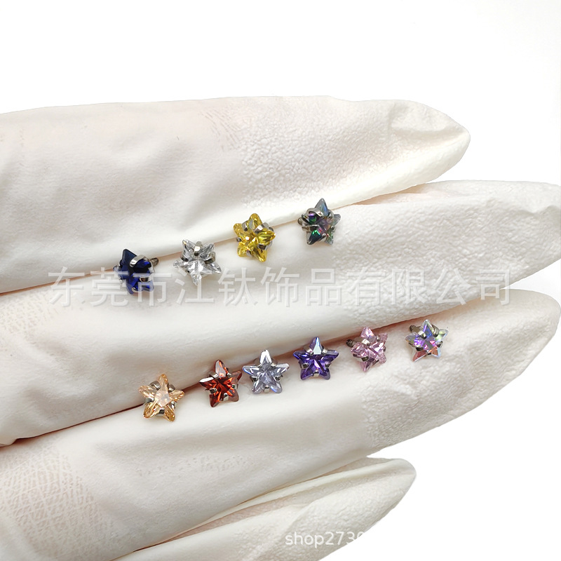 Titanium Five-Pointed Star CZ Earrings Star Claw Zirconium G23 Titanium Alloy Ear Bone Piercing Nail - Image 3
