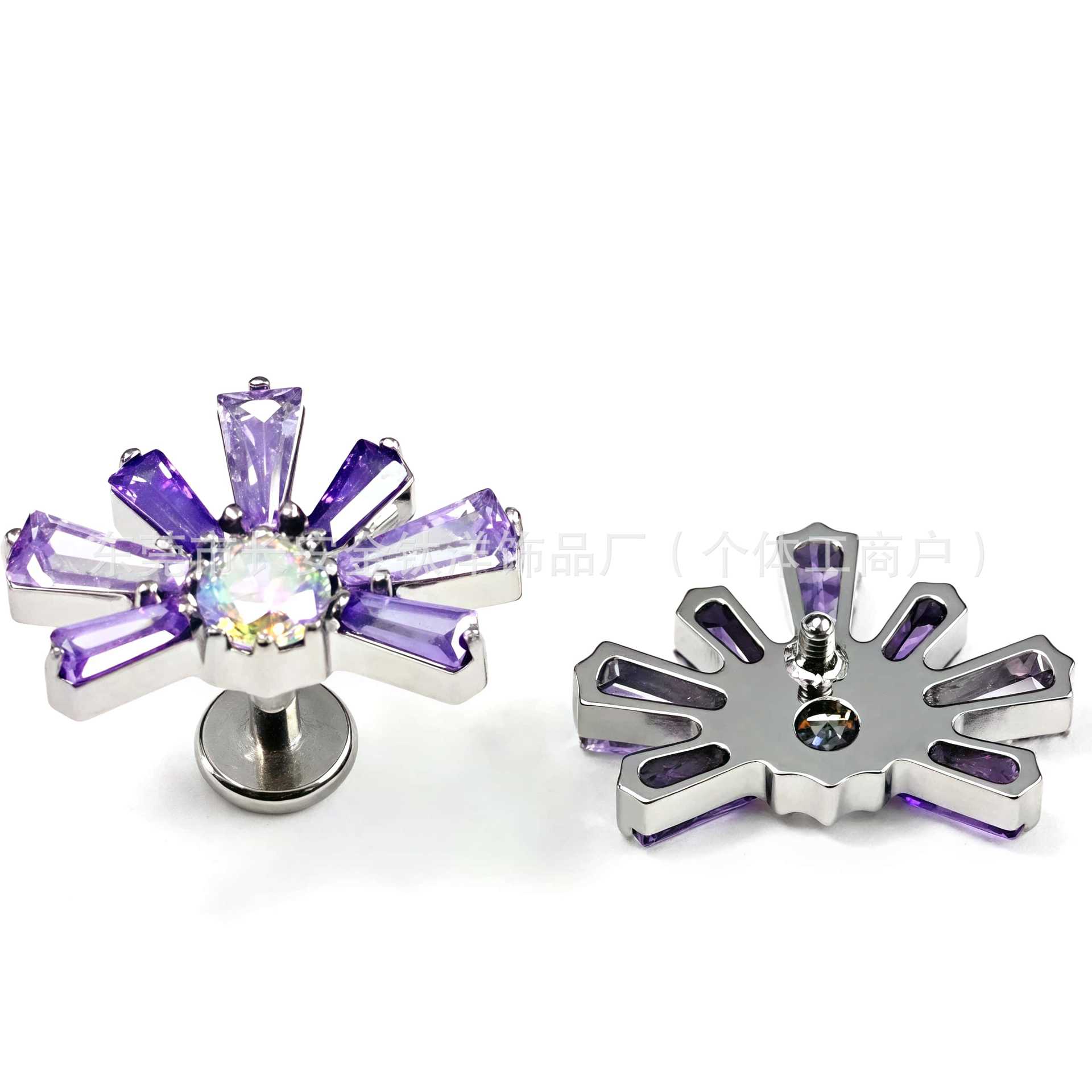 F136 Titanium Sunflower Fireworks Gradient Inlaid 5A Zircon Earrings Lip Studs G23 Titanium Alloy Body Piercing Jewelry - Image 3