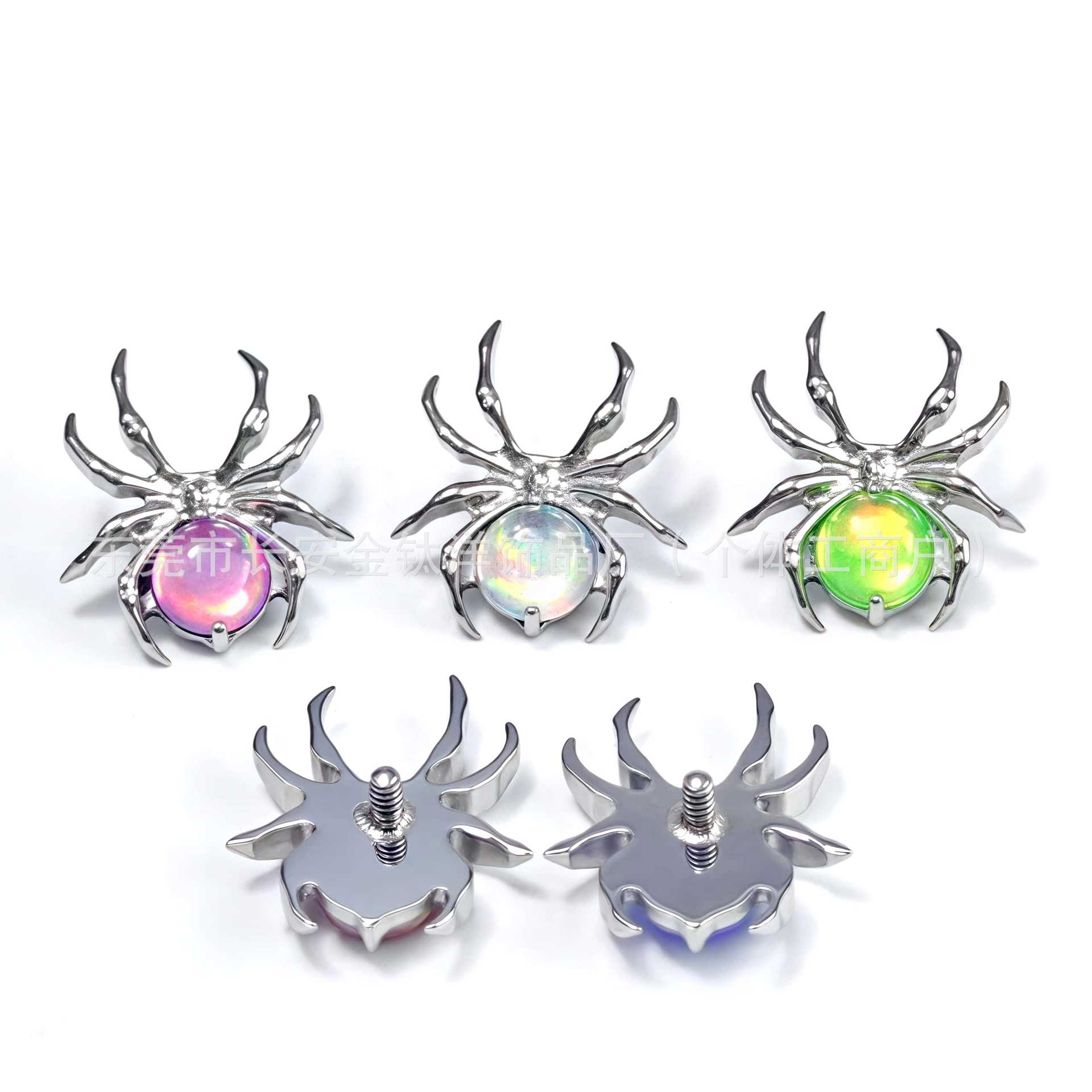 Titanium Spider Inlaid Opal Lip Stud Cochlear Piercing - 1.2mm x 14mm Labret Stud - Image 3