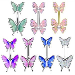 Stainless Steel Oil Drop Flower Butterfly Bee Navel Ring Flame Belly Button Piercing Jewelry
