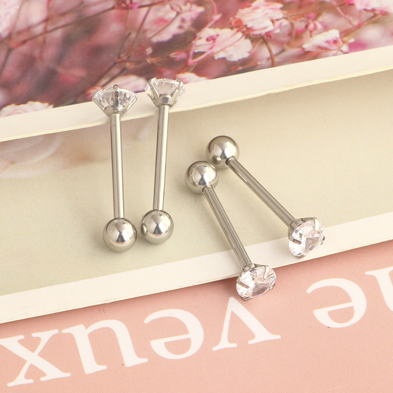 Stainless Steel Classic Zircon Tongue Barbell Star Shape 16G Tongue Ring Piercing Jewelry - Image 4
