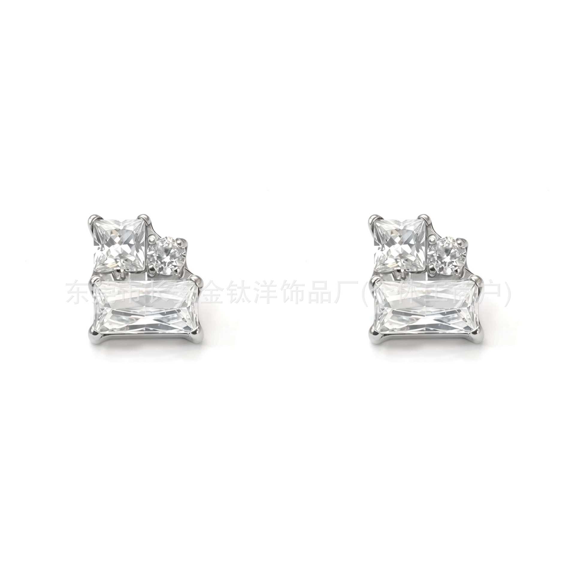 F136 Titanium L-Shaped Square Zirconia Lip Nose Ear Stud - G23 Titanium Alloy Body Piercing - Image 2