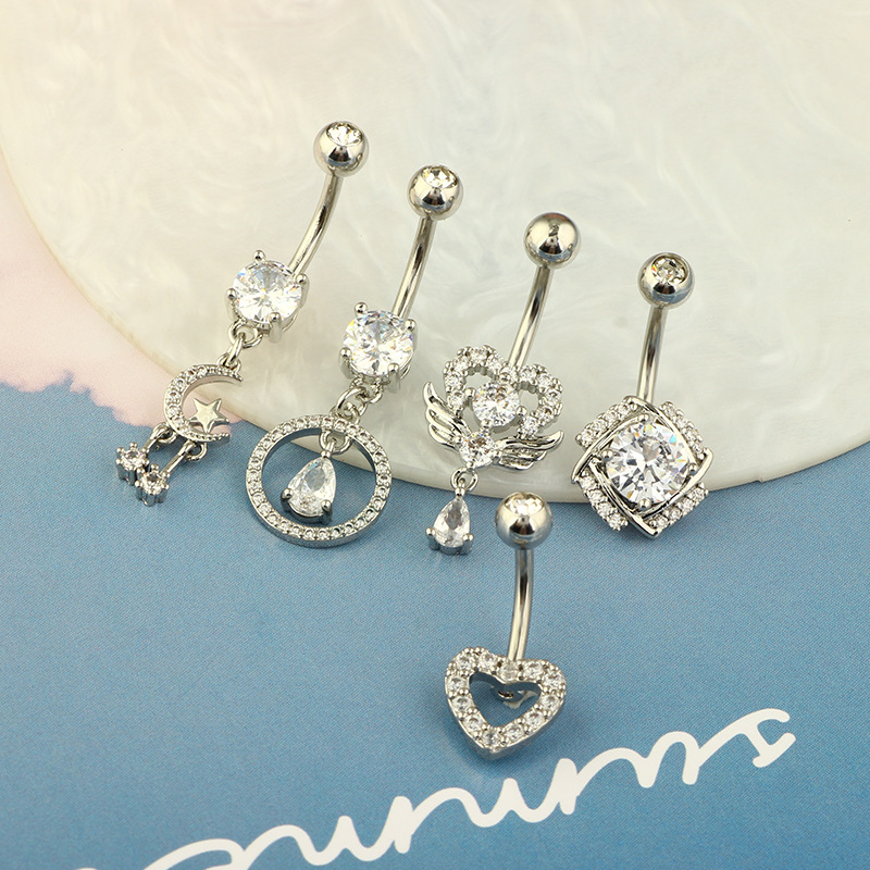 Geometric Flower Navel Ring 5 Pieces Set Stainless Steel Belly Button Jewelry Hip Hop Style - Image 3