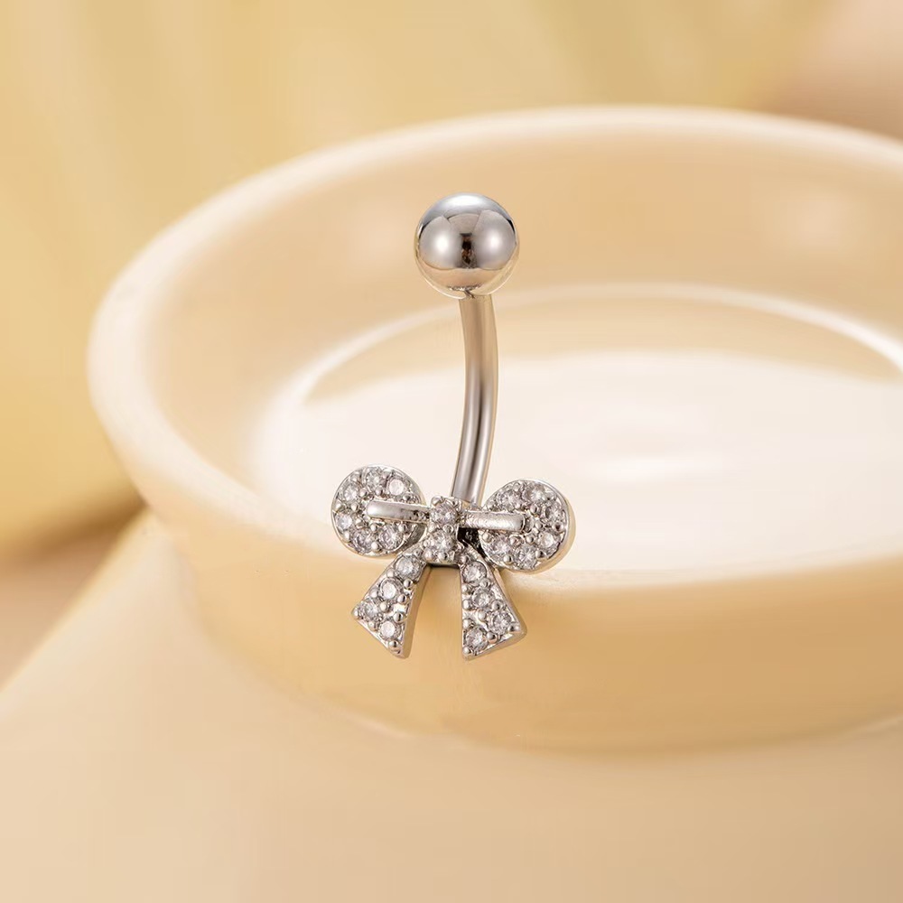 Zircon Bow Leaf Navel Ring Belly Button Ring Piercing Jewelry Wholesale - Image 4