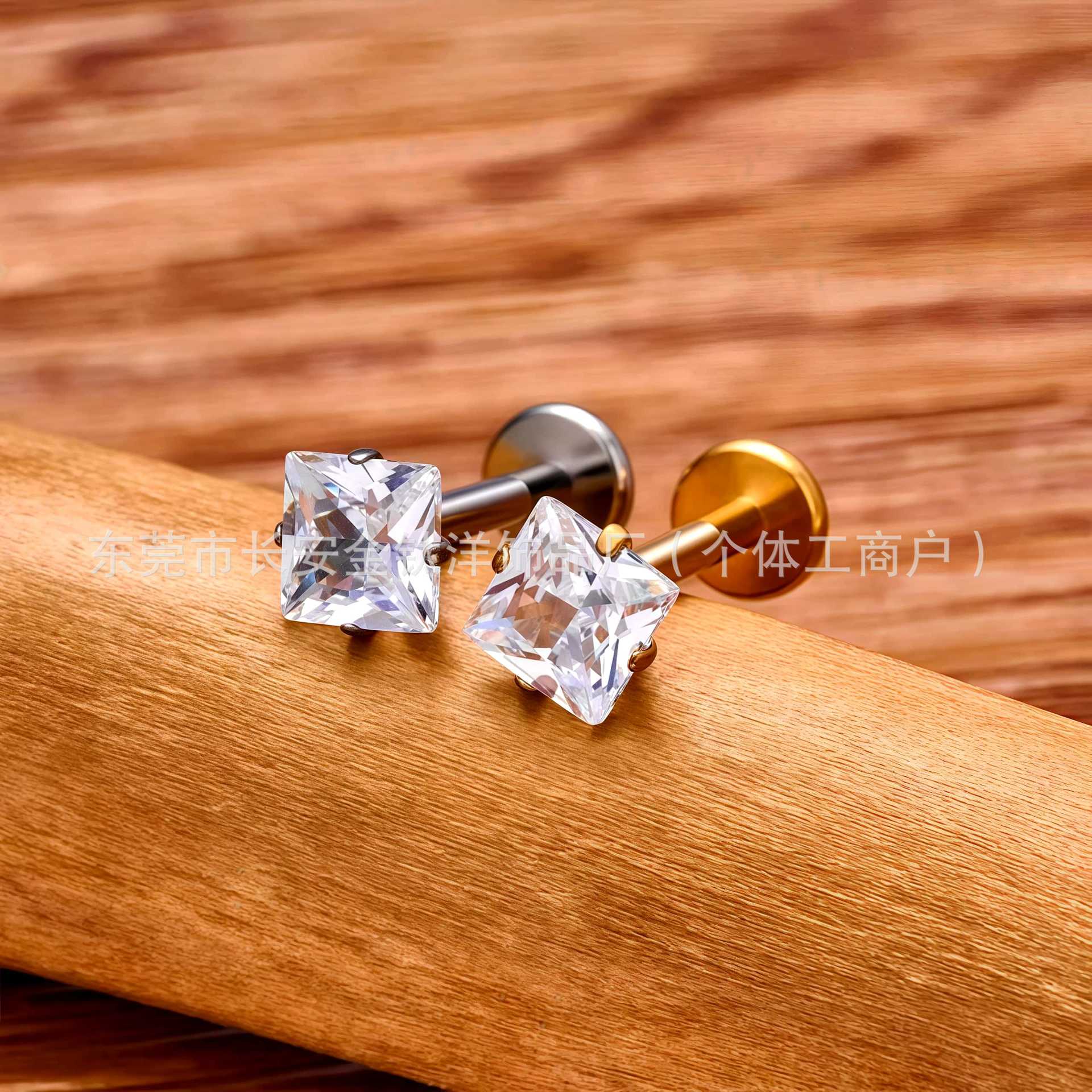 F136 Titanium Four-Claw Inlaid 5A Square Zircon Nose Nail Earrings Ear Bone Nail G23 Titanium Alloy Body Piercing Jewelry - Image 4