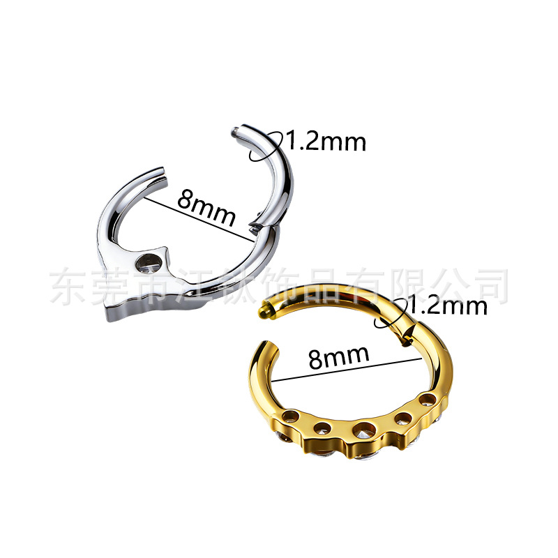 Titanium Nose Ring with Zircon Seamless Ring G23 ASTM F136 Body Piercing Nose Jewelry Gold 1.2x8mm - Image 2