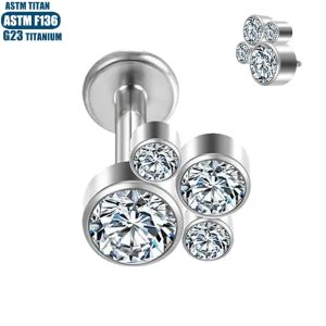 Zircon Lip Ring 1.2mm*10mm Titanium Alloy Earrings Internally Threaded Piercing Jewelry for Lip Ear Cartilage