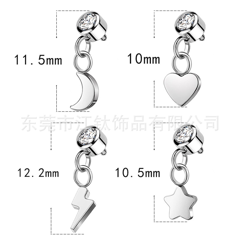 G23 Titanium Lip Nail Earring Pendant Star Moon Heart Body Piercing Jewelry - Image 2