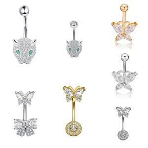 Cross-border European and American Leopard Head Belly Button Ring Female Sexy Inlaid Zircon Bow Belly Ring Body Piercing Jewelry Wholesale
