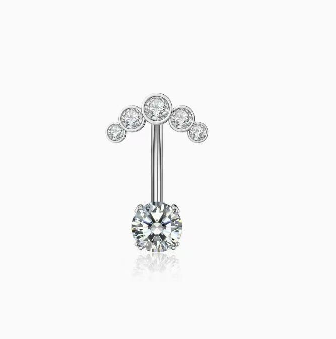 Love Heart White Gold Tone Belly Button Ring Surgical Steel Navel Piercing Jewelry - Image 3
