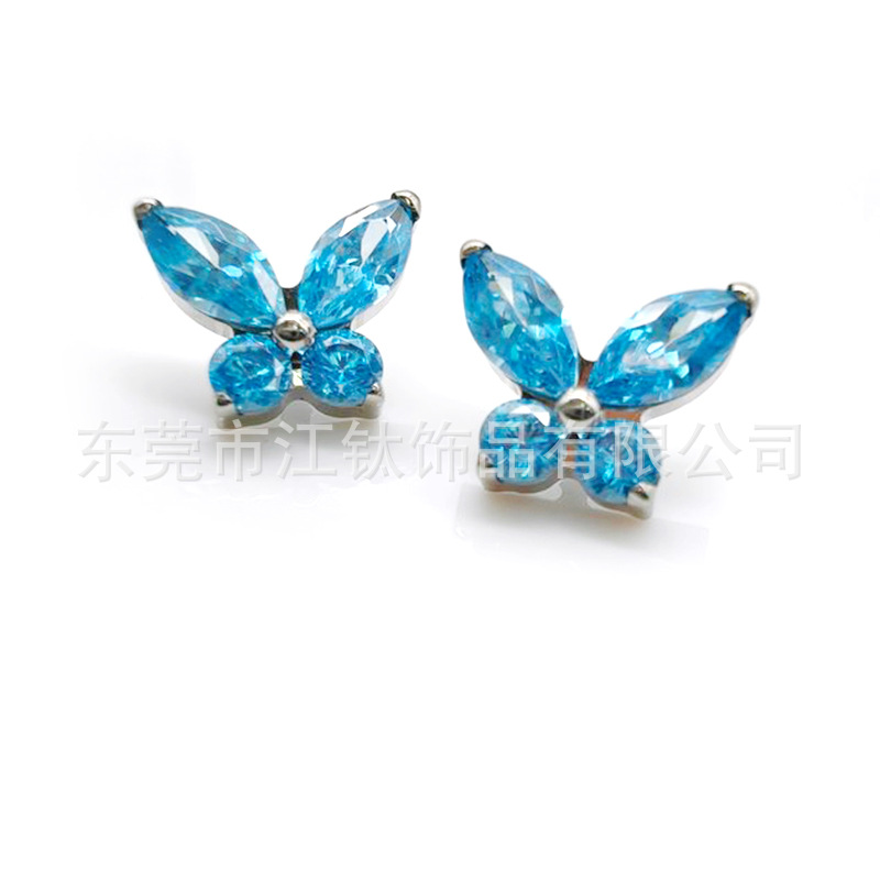 G23 Titanium Butterfly Earrings with CZ Stone - ASTM F136 Lip Nails Piercing Jewelry for Cartilage Helix Tragus - Image 5