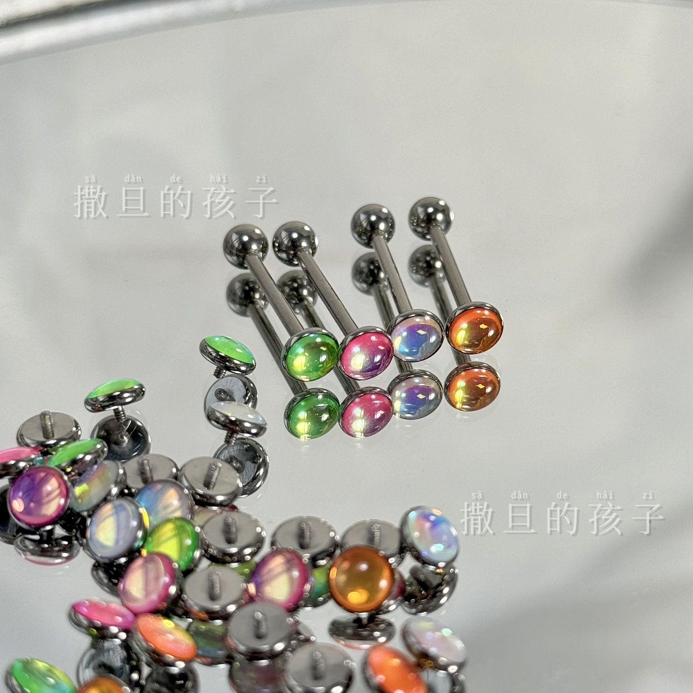F136 Titanium Alloy Tongue Piercing Barbell - Sparkling Color-Changing Internal Thread Tongue Ring for Oral Piercing - Image 3