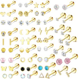 Simple Geometric Stainless Steel Earrings Gold Ear Bone Nails Hoop Studs