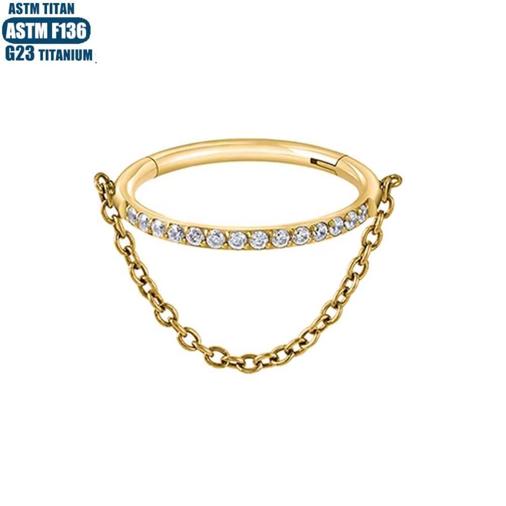 F136 Titanium Alloy Chain Puncture Nose Ring Side Zircon Seamless Open Ring Nasal Septum Ring Conch Pierced Earrings - Image 2