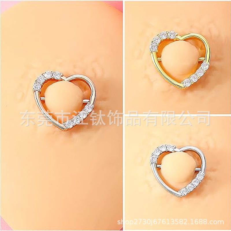 G23 Titanium Heart Nipple Ring 14G Polished Gold Body Piercing Jewelry - Image 3