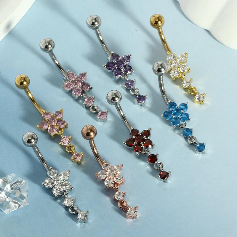 Amazon Hot New Multicolor Zircon Belly Button Ring Rose Gold Stainless Steel Body Piercing Jewelry Wholesale - Image 3