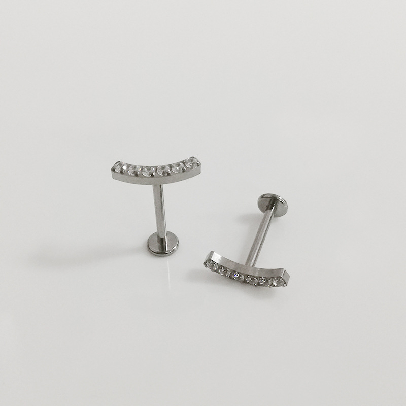 F136 Lip Nail Curved Earring Zircon Set G23 Titanium Alloy Piercing Jewelry - Image 4