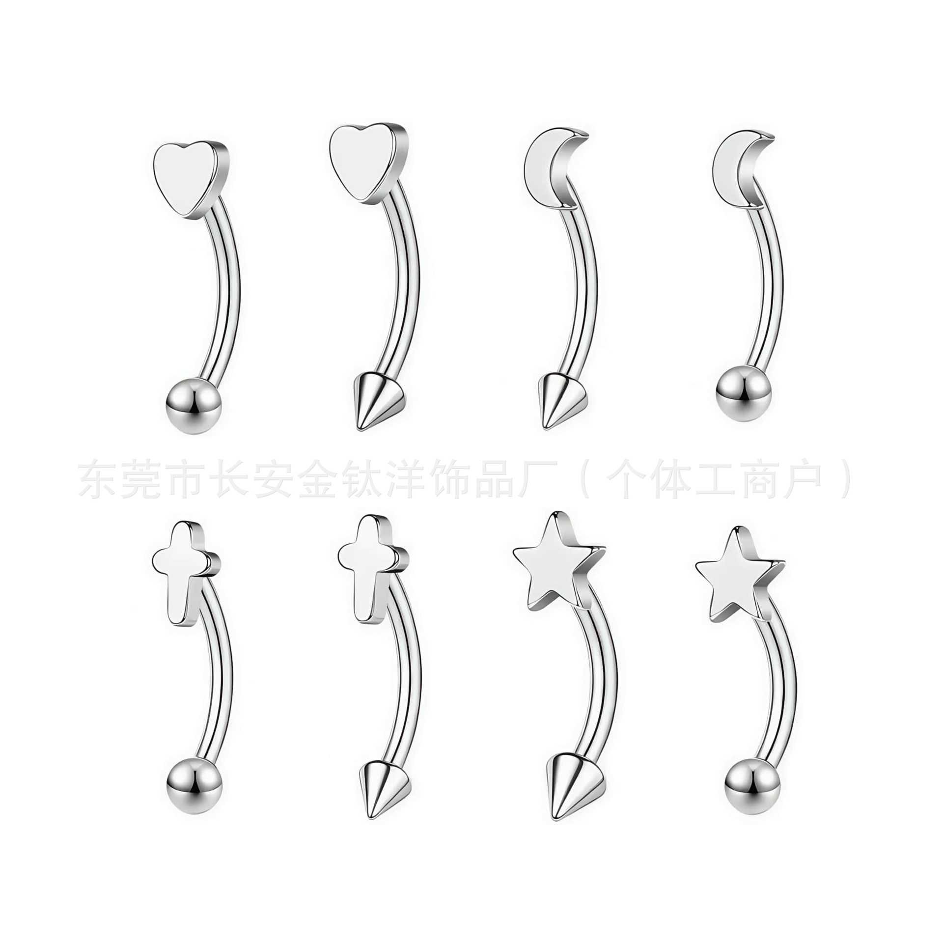 Moon Heart Cross Star G23 Titanium Curved Barbell Eyebrow Ear Cartilage Stud Piercing Jewelry - Image 2