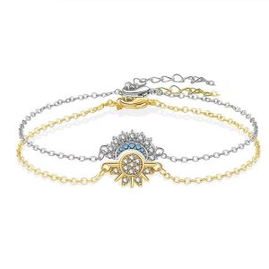 Moon & Sun Zirconium Couple Bracelet, Trendy Fashion Accessories for Anniversary Gift, Gold Color