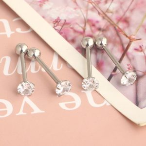 Stainless Steel Classic Zircon Tongue Barbell Star Shape 16G Tongue Ring Piercing Jewelry