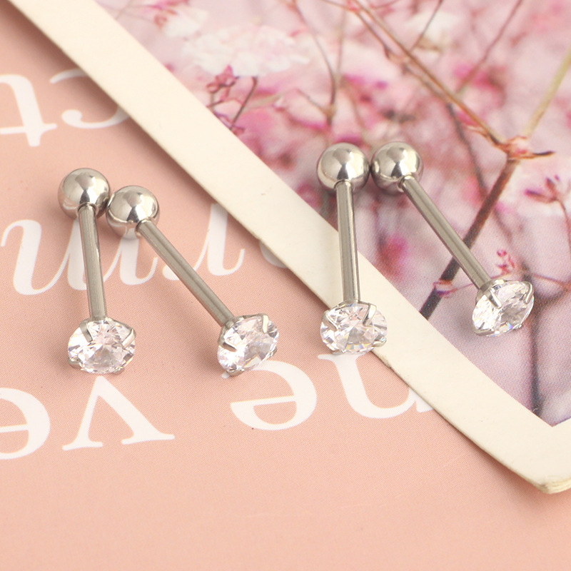 Stainless Steel Classic Zircon Tongue Barbell Star Shape 16G Tongue Ring Piercing Jewelry - Image 2