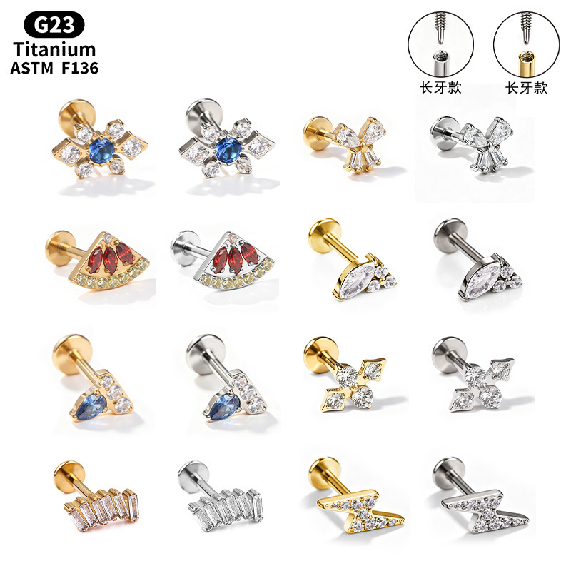 F136 Titanium Alloy Ear Studs, Finely Carved Long Tooth Ear Bone Studs, Zirconia Lip Studs, G23 Titanium Body Piercing Jewelry - Image 5