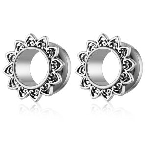 Hollow Flower Ear Stretcher Stainless Steel Auricle Body Piercing Jewelry