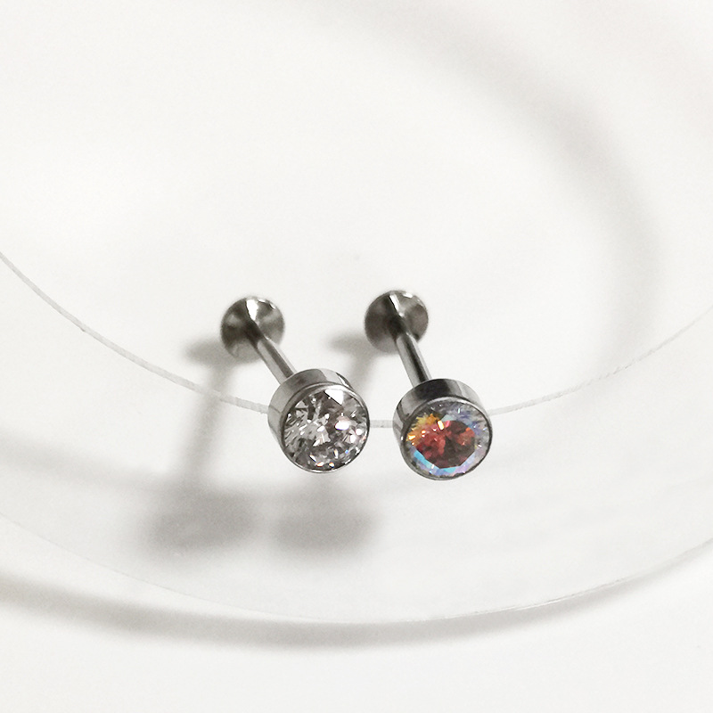 F136 Set Zircon Earrings G23 Titanium Alloy Threaded Cylindrical Drill Cup Human Puncture Jewelry Ear Nail - Image 3