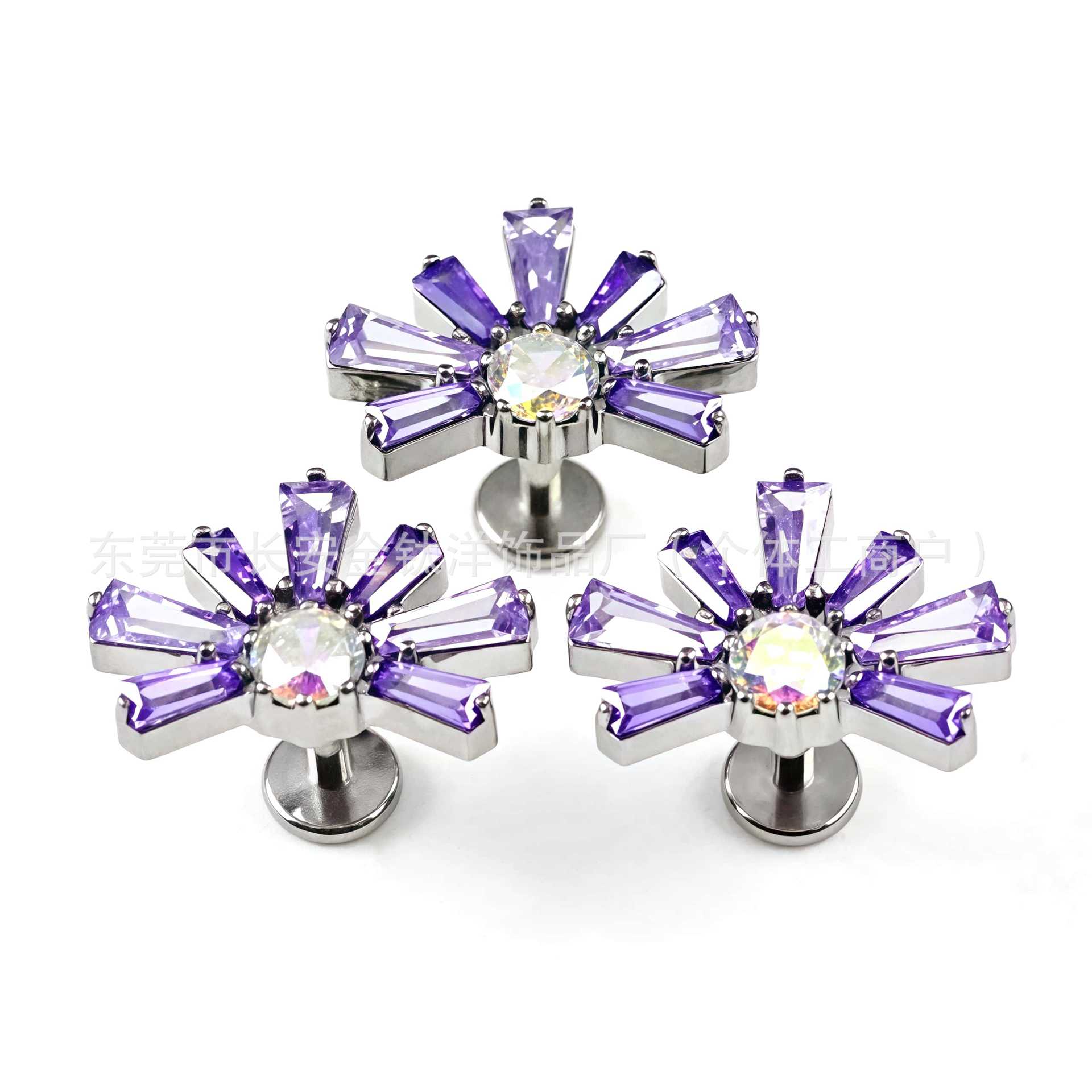 F136 Titanium Sunflower Fireworks Gradient Inlaid 5A Zircon Earrings Lip Studs G23 Titanium Alloy Body Piercing Jewelry - Image 5