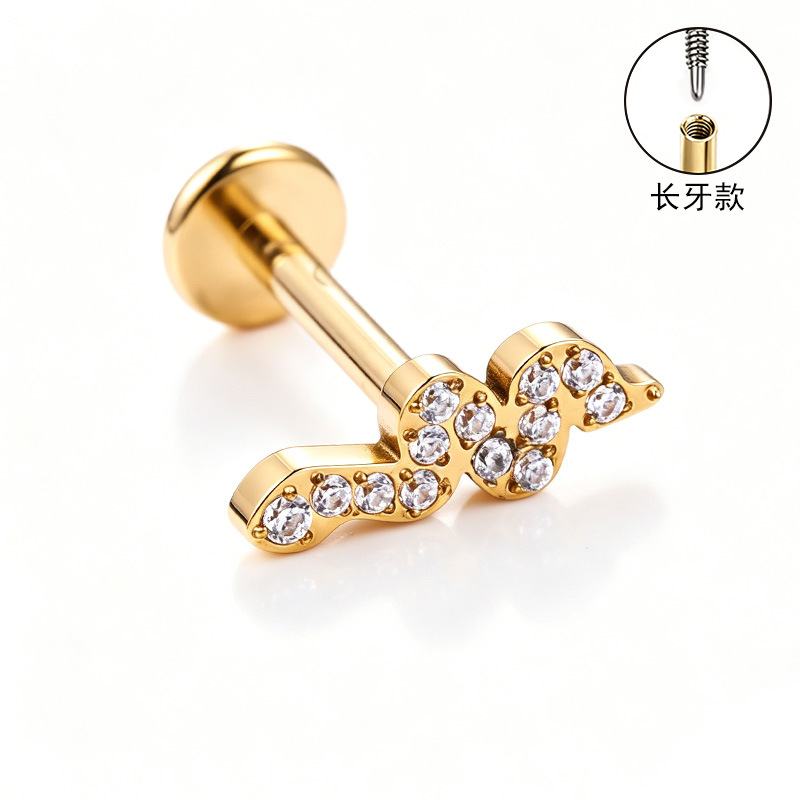 F136 Titanium Alloy Ear Studs Carved Long Tooth Ear Bone Studs Zirconia Lip Studs G23 Titanium Body Piercing Jewelry - Image 3