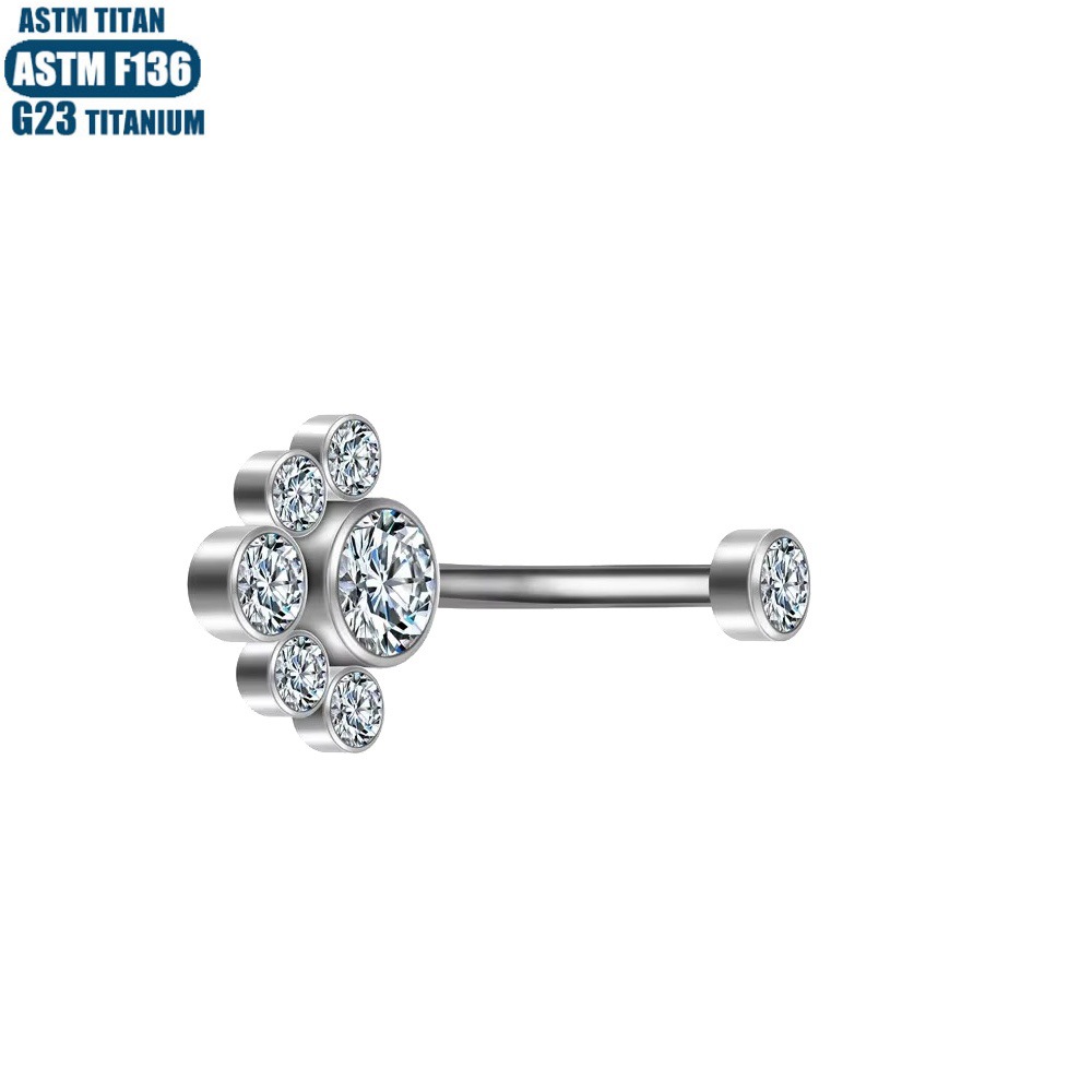 Zircon Belly Button Ring F136 Titanium Alloy Body Piercing Jewelry Internally Threaded Belly Ring - Image 3