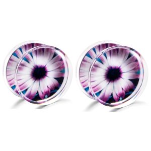 Transparent Acrylic Auricle Piercing Jewelry Ear Expander Purple Chrysanthemum for Amazon EBAY
