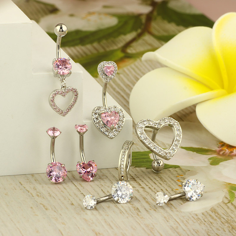 Creative Heart Belly Button Ring Set - 8 Mixed Styles Stainless Steel Body Piercing Jewelry Wholesale - Image 4