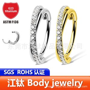 G23 Titanium Nose Ring Double-Layer Cross CZ Diamond Ring ASTM F136 Body Piercing Jewelry Earrings