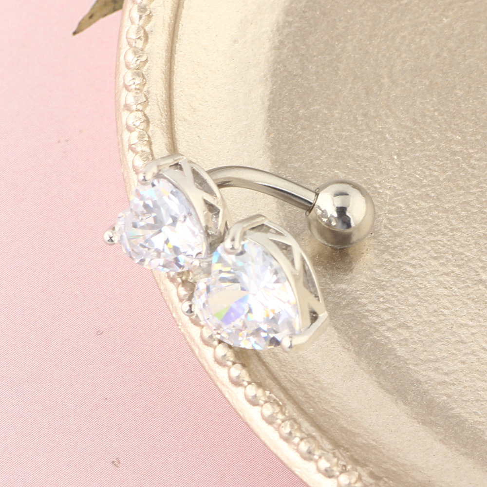 Peach Heart Navel Ring Cross Zircon Water Drop 316L Surgical Steel Belly Button Ring for Women - Image 4