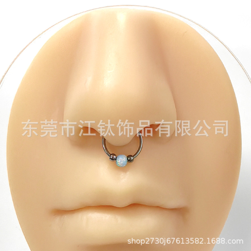 JT649 G23 Titanium Opal Round Bead Nose Ring Hoop for Septum Piercing - Image 3