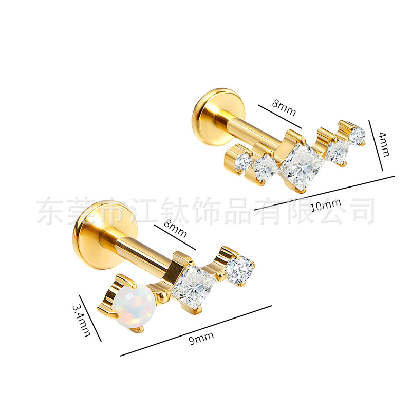 G23 Titanium Opal Zircon Ear Stud - Internally Threaded Cartilage Piercing Jewelry - Image 2