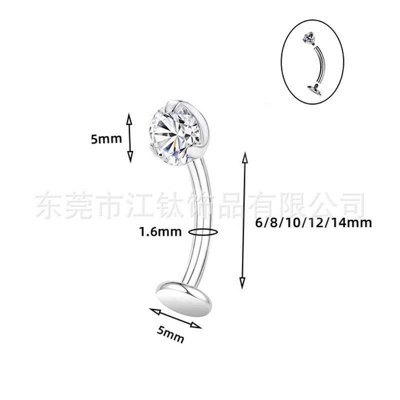 G23 Titanium Belly Button Ring with Green CZ Curved Barbell Body Piercing Jewelry Earrings - Image 3
