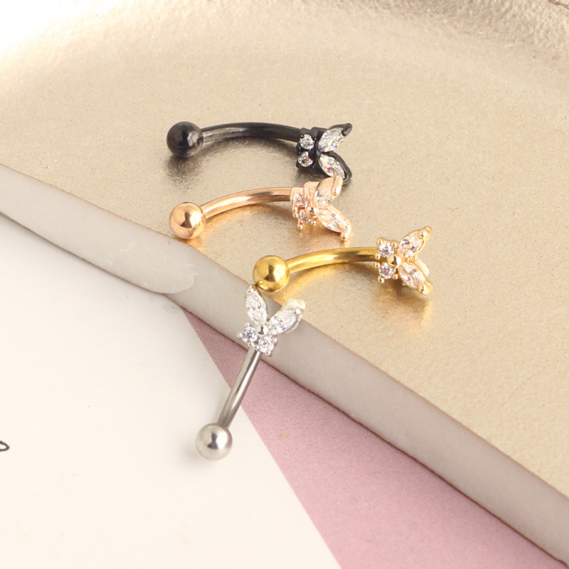 16G Stainless Steel Rod Micro-Paved Zircon Butterfly Ear Bone Nail Screw Ball Earrings Eyebrow Nail Eyebrow Decoration Piercing Jewelry - Image 4