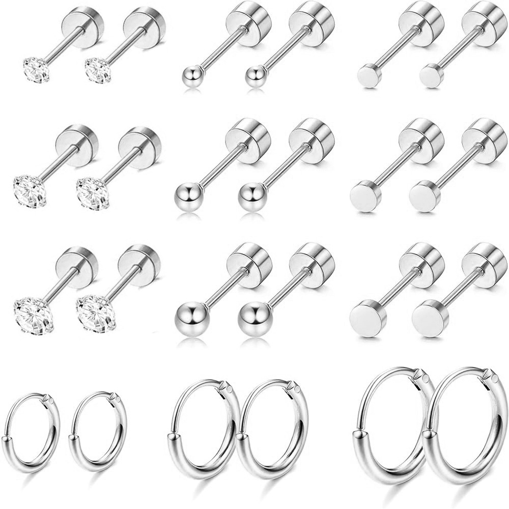 12 Pairs Stainless Steel Star Stud Earrings with Clear CZ 6-Prong Setting for Women Trendy Body Piercing Jewelry - Image 2