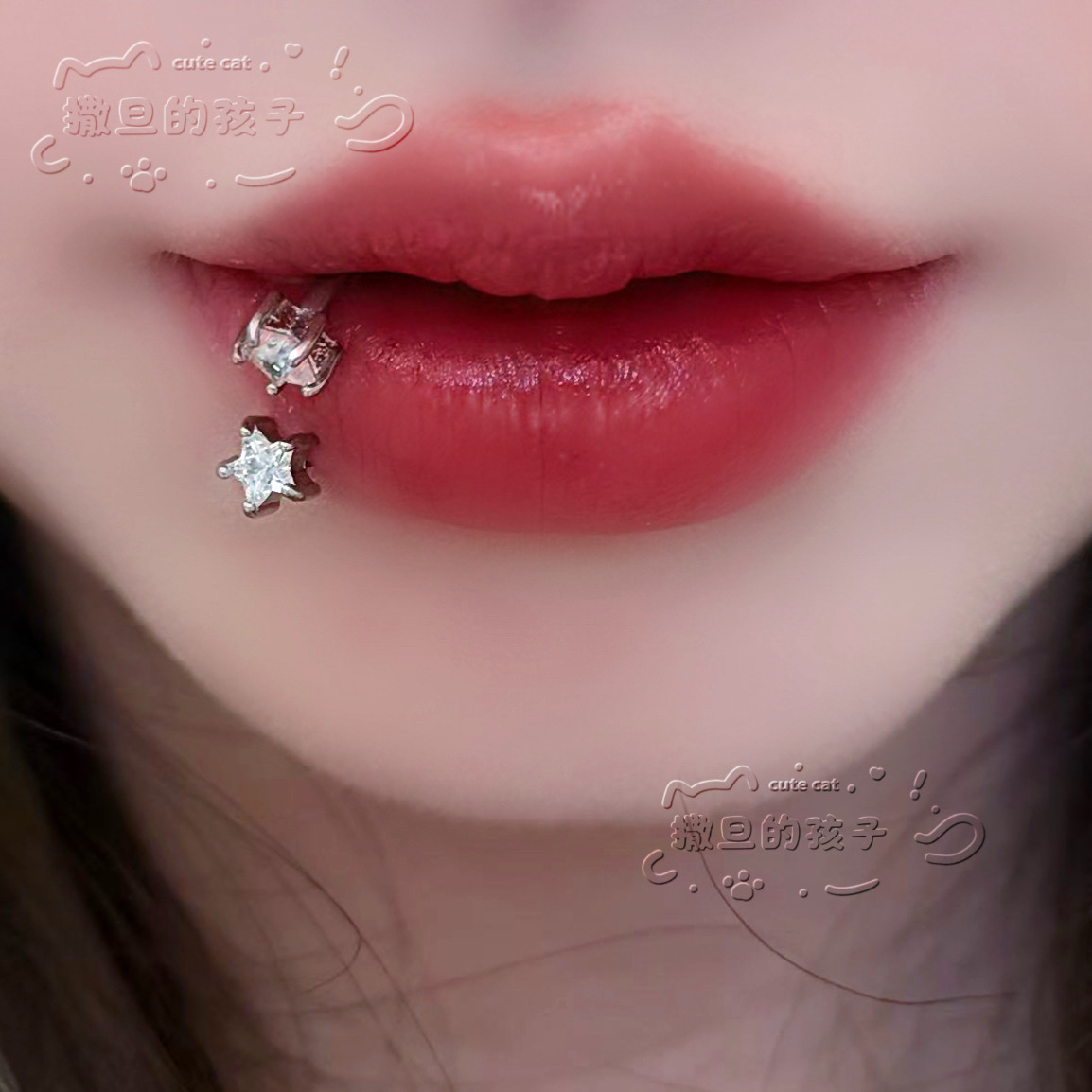Satan's Child Little Milk Star Sparkling Diamond Star Lip Ring Lip Stud Ear Bone Ring Piercing Jewelry - Image 2