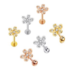 Moon Zircon Stainless Steel Ear Bone Nail Screw Earrings Lip Ring Body Piercing Jewelry