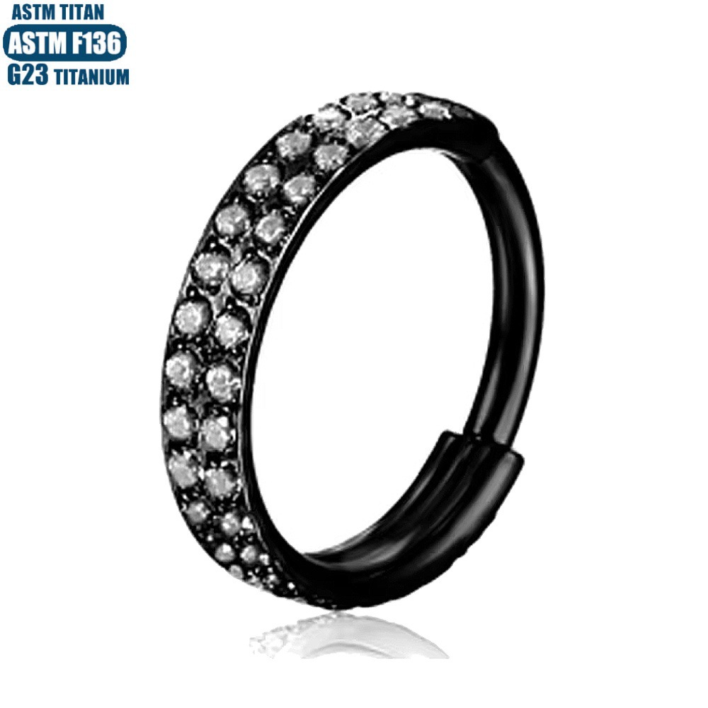 F136 Titanium Alloy Nose Ring with Double Zircon Seamless Open Ring - Cartilage Ear Bone Hoop - Image 3