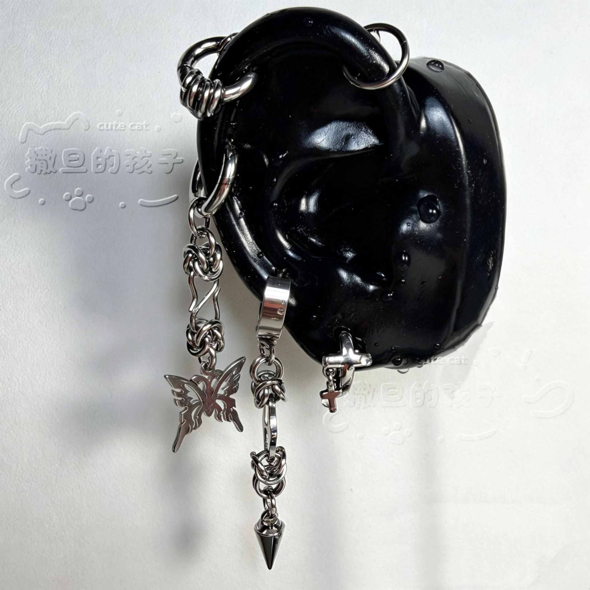 Satan's Child Butterfly Contract Ear Bone Studs - Titanium Steel Earrings for Helix Tragus Conch Piercing, Dark Cyberpunk Style - Image 2