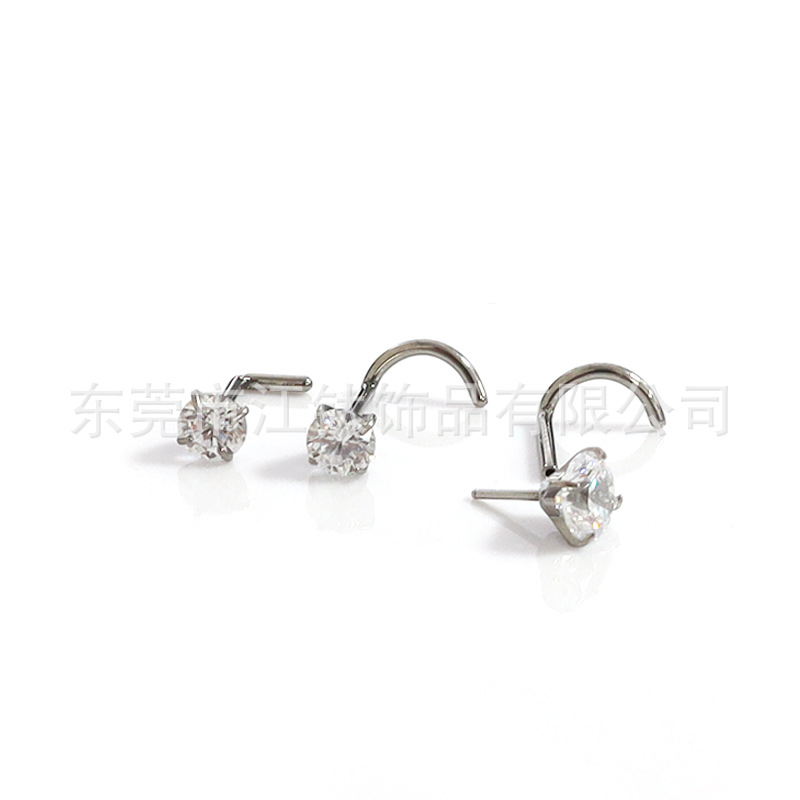 G23 Titanium Nose Stud with 5A Zircon Inlay - Threadless Push-Fit Nose Screw Plug-In Nose Pin - ASTM F136 Titanium Nose Jewelry Wholesale - Image 2
