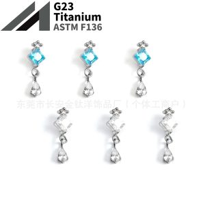 F136 Titanium Water Drop Pendant Lip Stud Nose Stud Ear Stud Piercing Jewelry with Zircon Inlay