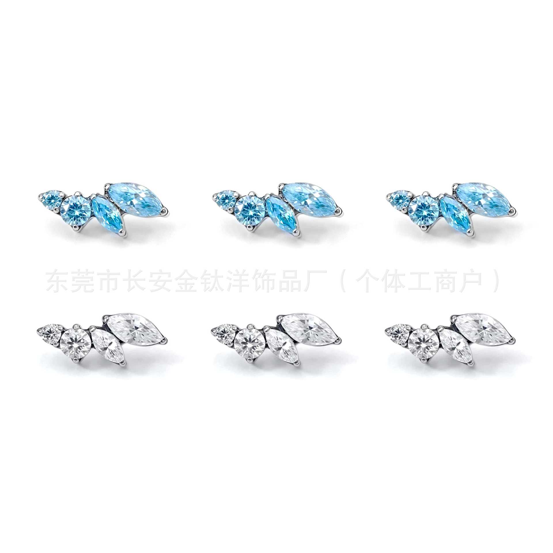 F136 Titanium Internally Threaded Beveled Edge Marquise Leaf Zircon Ear Cartilage Studs - Image 5