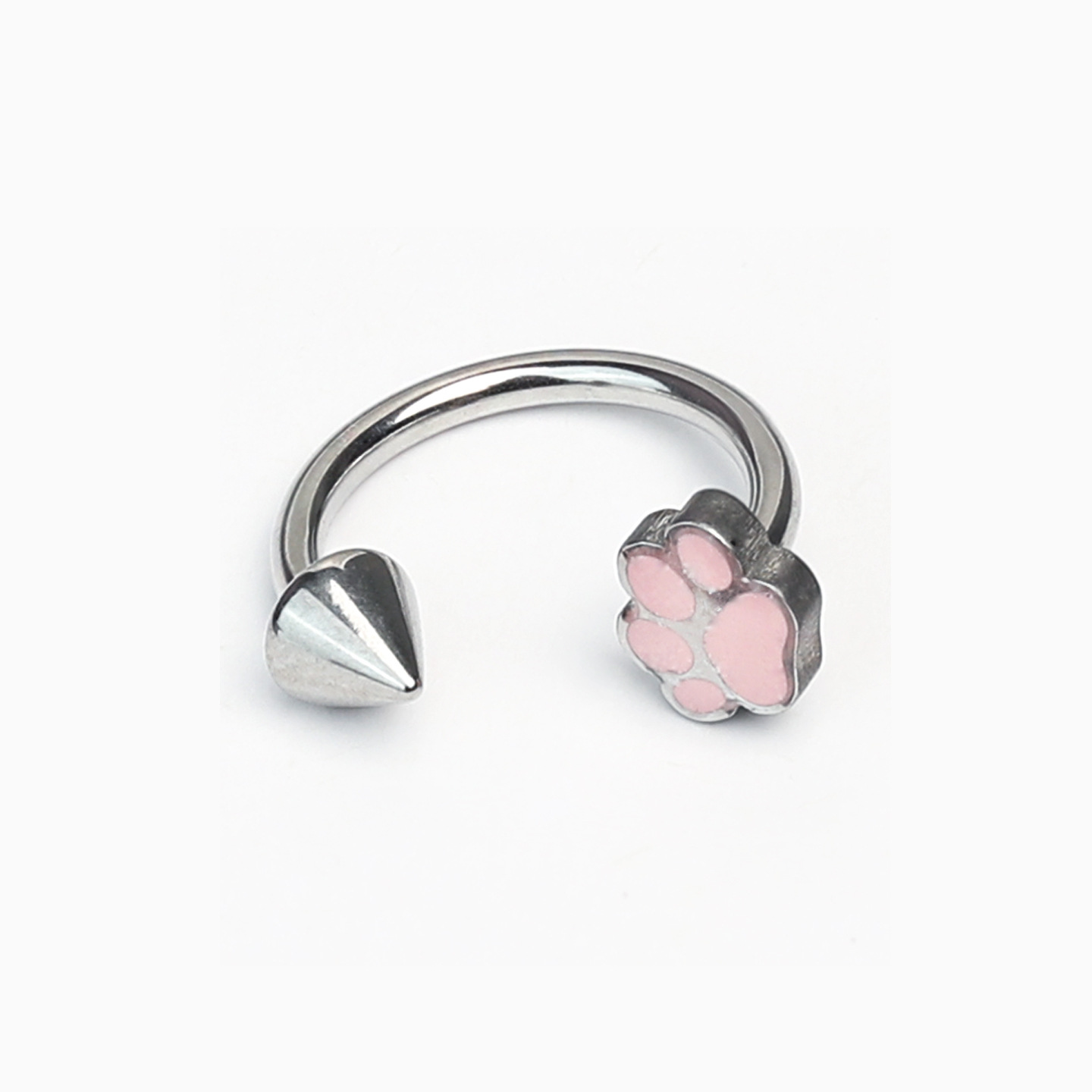 Pink Cat Paw and Dog Paw Lip Ring C-Ring 316L Surgical Steel Internally Threaded Horseshoe Ring Lip Stud European and American Style Piercing Jewelry - Image 4