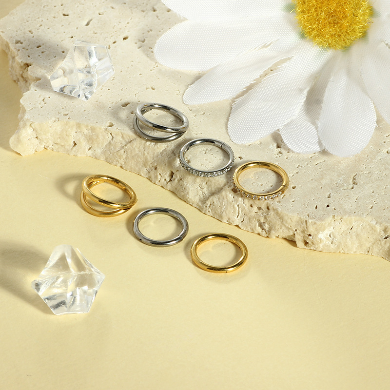 G23 Titanium Nose Ring 2-Row Split Ring Multi-Functional Fashion Earrings 3-Piece Set Silver - Image 4