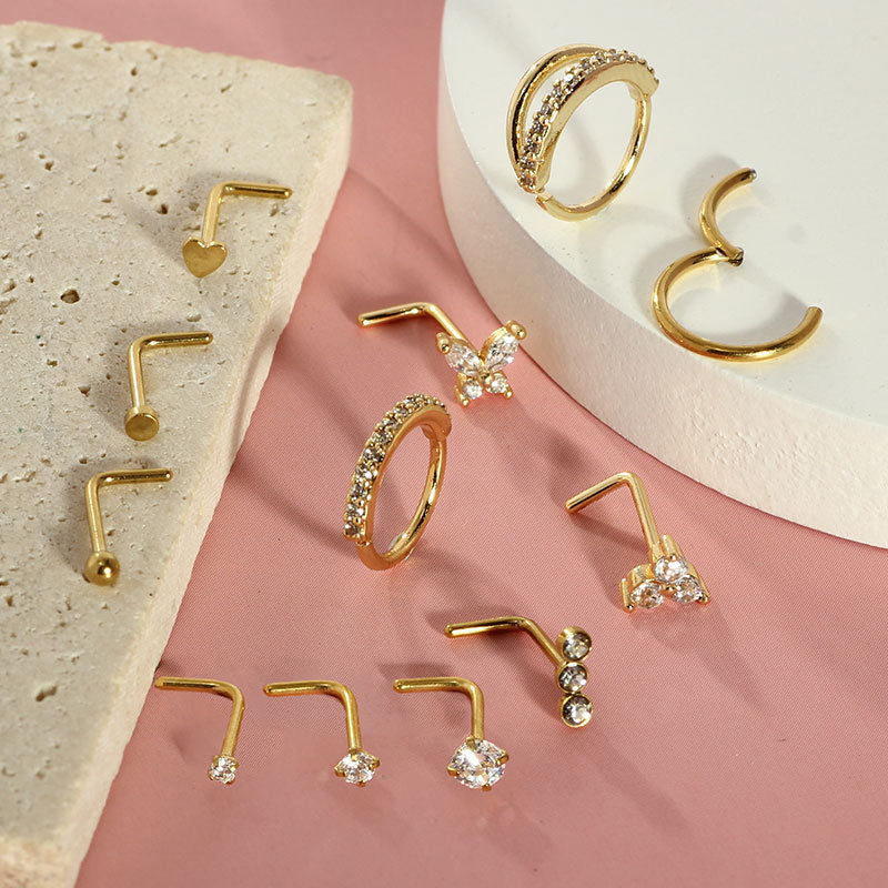Classic 12-Piece Nose Nail Set Curved Barbell Copper Inlaid Zircon 7mm Nose Ring Set for Women Men - Image 2